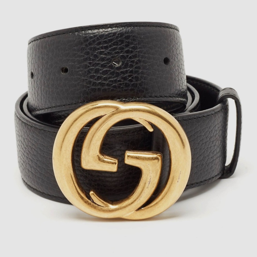 Gucci Black Leather GG Marmont Buckle Belt 90CM